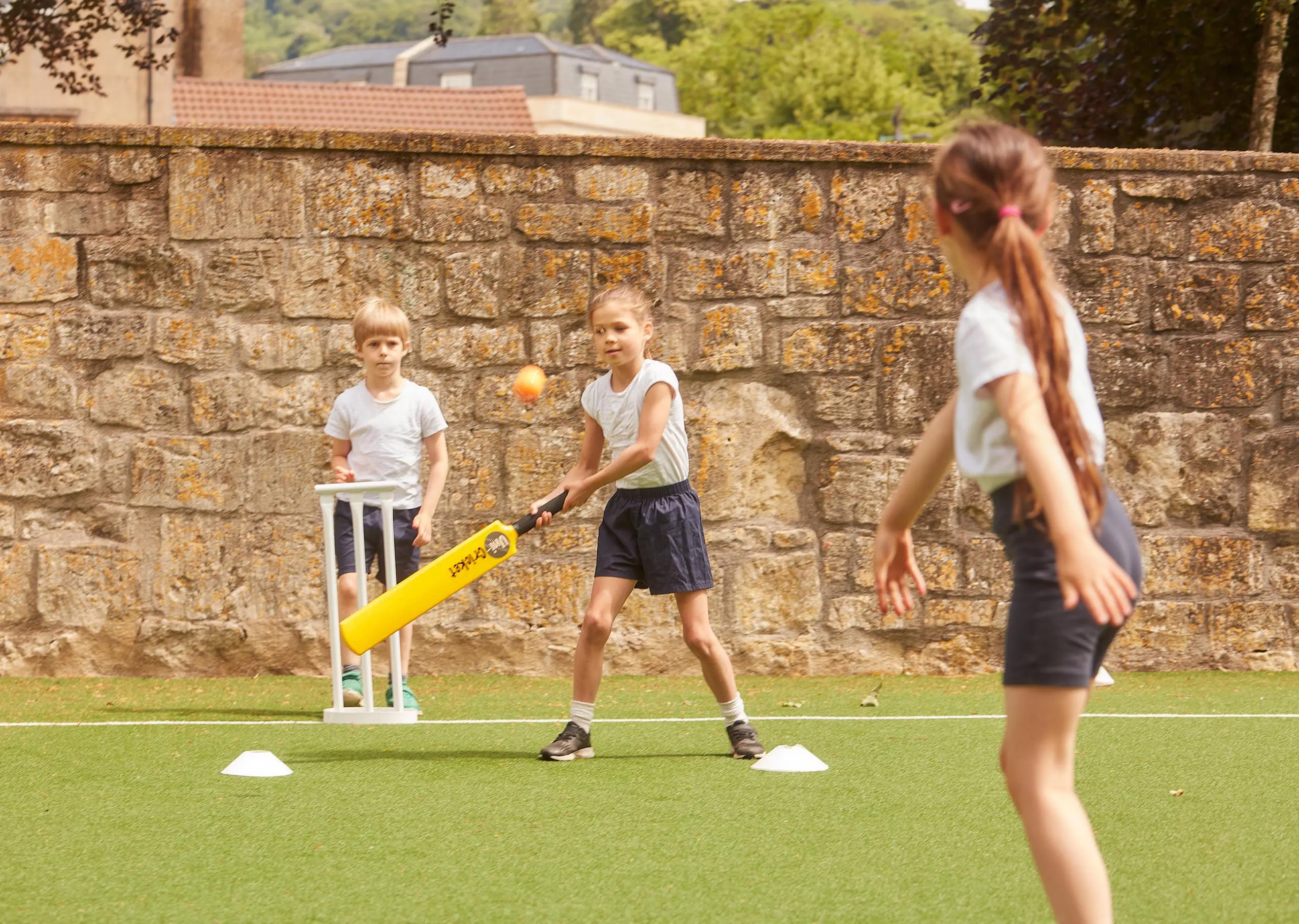 KES Bath pupils playing cricket outside